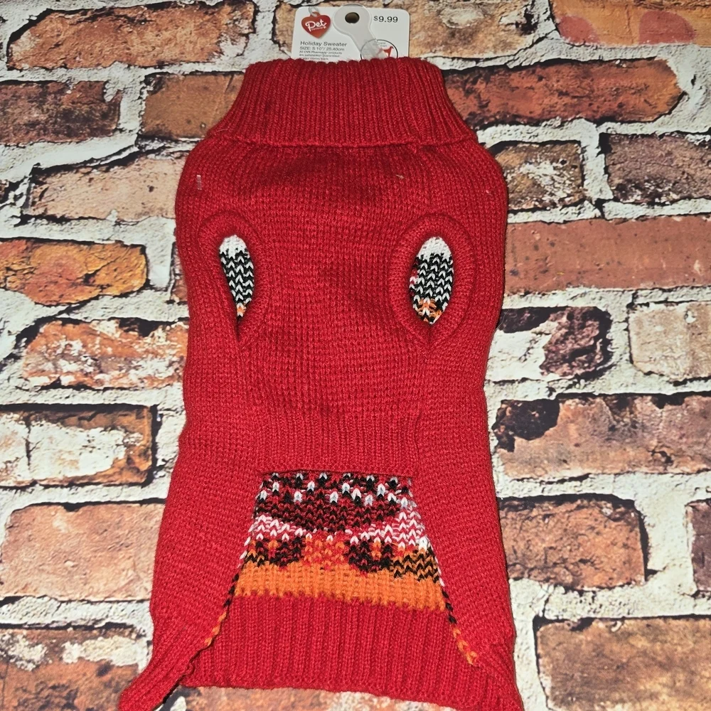 Pet Central  Holiday Dog Sweater - Red Penguin Design Size Small